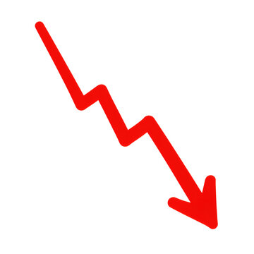 A red hand-drawn arrow showing a downward trend, a visual metaphor for loss or decrease in financial reports. Transparent Background, Cutout