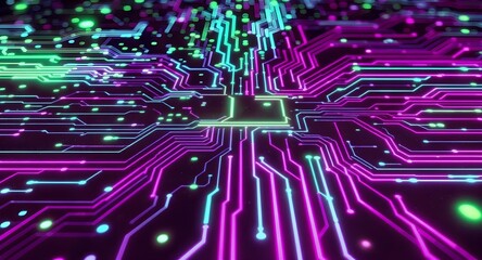 Obraz premium Abstract futuristic technology background with glowing blue neon lines, digital grid, dark backdrop, high resolution, with a data stream animation 