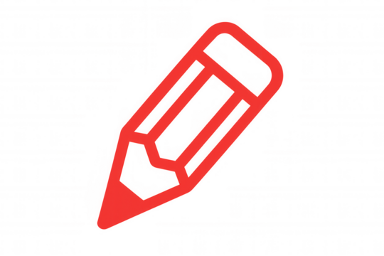Red pencil icon floating against transparent backdrop, representing writing, drawing, creative communication