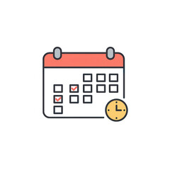 Calendar icon with checkmarks and clock isolated on transparent background