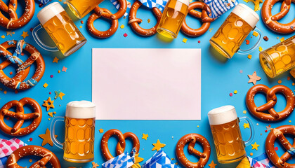 Oktoberfest Frame with Beer and Pretzels