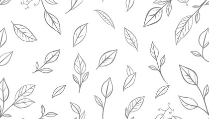 회색잎사귀손그림반복패턴배경