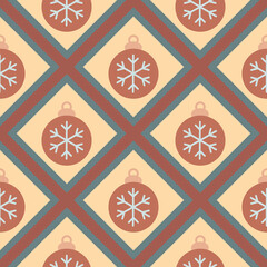 Festive and geometric pattern of ornaments with snowflakes in a repetitive design, evoking holiday spirit