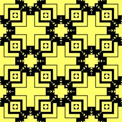 Seamless illustrated pattern made of abstract elements in black and yellow