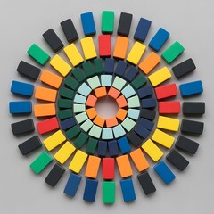 Obraz premium Arrangement of Colorful Domino Tiles forming an Artistic Geometric Circle