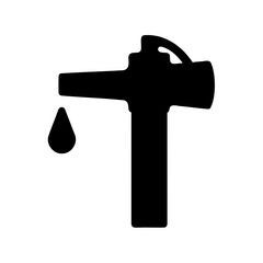 Black silhouette of a tap with a drop, on a white background