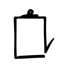Simple black and white drawing of a clipboard with check mark