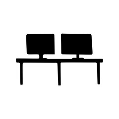 Silhouette of Two Computer Stations, Isolated on White Background for Design