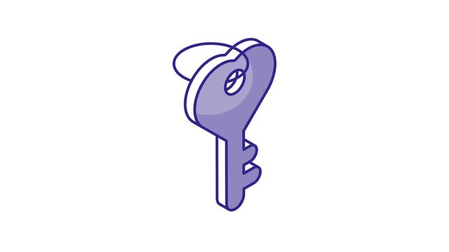 An animated icon of heart key in isometric design style, love key vector design