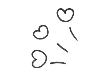 A hand-drawn illustration of three hearts that appear to be floating or moving. This simple doodle symbolizes love, affection, romance, and emotion. The minimalist design conveys a feeling of lightnes