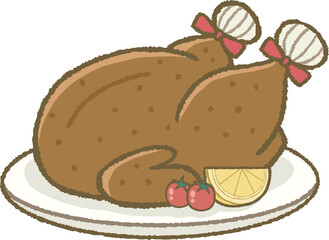 Roast chicken illustration (whole chicken dish, Christmas, Thanksgiving)