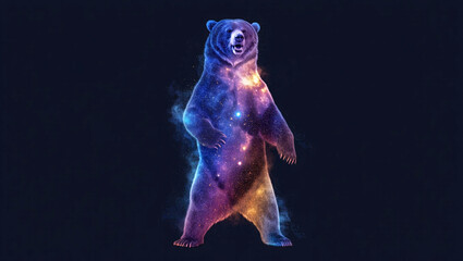 Cosmic bear standing tall against a dark background