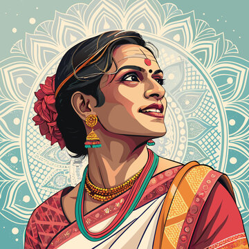 Vector Illustration of Indian Transgender Woman Hijra Kinnar in Traditional Attire