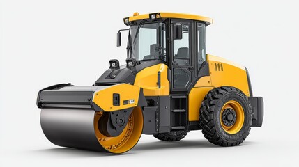 Fototapeta premium Construction machine action dualdrum road roller lift loader work at construction site high-realism environment