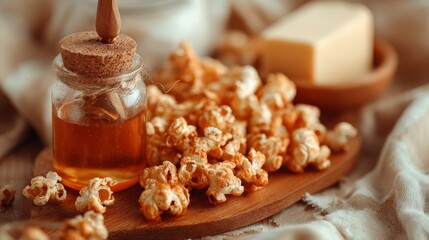An aesthetic poster with a caramel popcorn. 1
