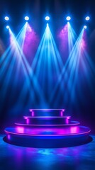The circular platform, glowing with a blue and purple gradient on the dark blue background.
