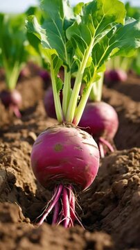Sugar beet root in ground cultivated crop in the field, ground, beet, Sugar, cultivated.