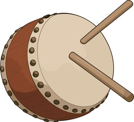 小さい和太鼓とバチのイラスト
