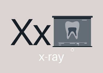 Delve into the artistic presentation of the letter X alongside a detailed dental x-ray, illuminating the connection between letters and their significance in health awareness