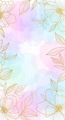 Golden outline floral arrangements on light watercolor pastel background
