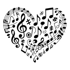Obraz premium Musical Heart Composition Featuring Notes and Symbols for Love of Music and Artistic Expression a Vector Design
