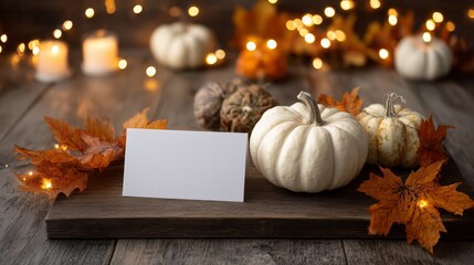 White blank paper with an autumn leaves and pumpkin. 3