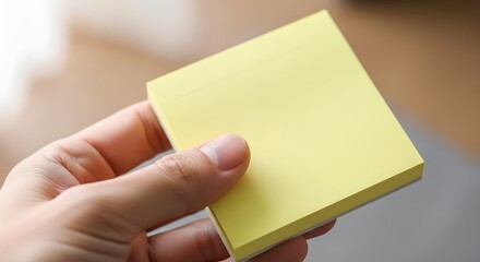 Hand holding a stack of yellow sticky notes for reminders, lists