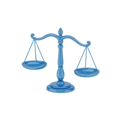 3d Classic balanced scale of justice in soft blue tone isolated on white background