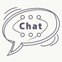 Hand drawn speech bubble with the word chat inside and small circles representing communication or messages