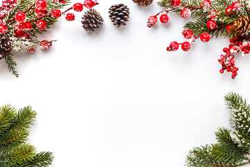 Christmas border with fir tree branches. Festive New Year layout