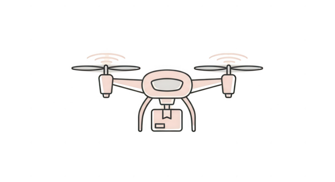 Illustration of a delivery drone with a package isolated on transparent background