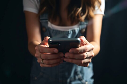 Trendy gen Z Woman in casual indoor setting using smartphone