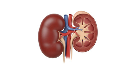 Detailed anatomical illustration of a human kidney, showing internal and external structures.