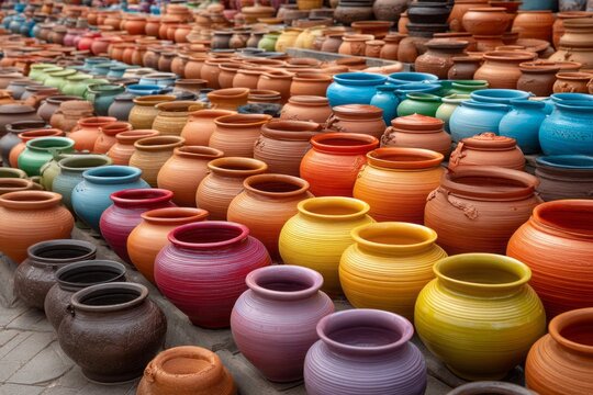 A colorful assortment of vases are displayed on a table