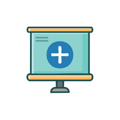 Fototapeta premium Presentation screen with medical cross symbol, healthcare and medicine concept.