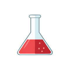 Vibrant red liquid and effervescent bubbles inside a scientific conical flask representing chemistry research