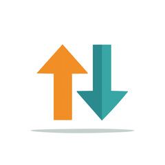 Orange Up Arrow and Teal Down Arrow Flat Design Icon for Direction or Change