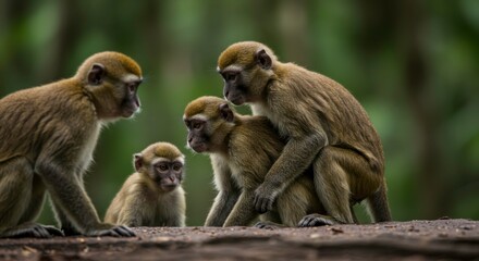 Obraz premium Intimate family moment captured among green monkeys in their natural habitat