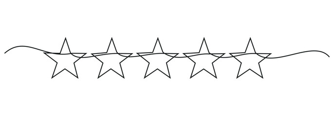 Five stars shapes continuous line drawing. Award symbol. Feedback concept. Vector illustration