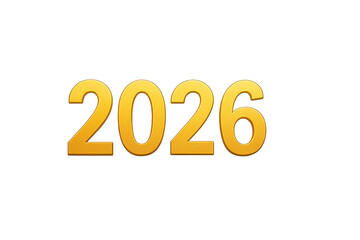Golden 2026 sign celebrating new year on transparent background