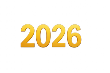 Golden 2026 sign celebrating new year on transparent background