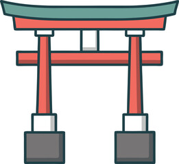 Vector icon of a traditional Japanese torii gate with coral red vertical pillars.