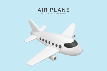 Obraz premium 3D Airplane Vector, White Jet on Blue Background