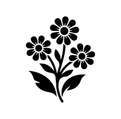 Simple black and white floral arrangement with three daisy-like flowers