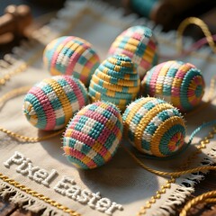 Woven Yarn Patterns on Colorful Easter Eggs