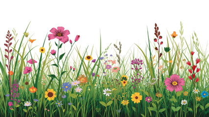 Vibrant Wildflower Meadow Border - Colorful Floral Illustration