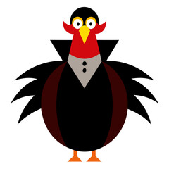 Cartoon turkey dressed as a vampire for halloween
