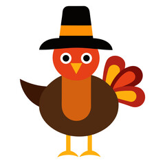 Cute cartoon pilgrim turkey wearing a black hat
