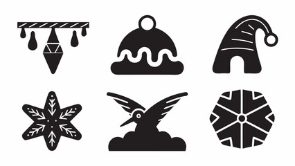 Obraz premium Collection of festive black and white icons featuring holiday themed symbols and decorative elements silhouette