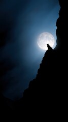 Silhouette of animal on mountain under moonlight